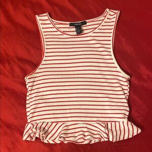 Forever 21 Red and White Ruffled Crop Tank Top